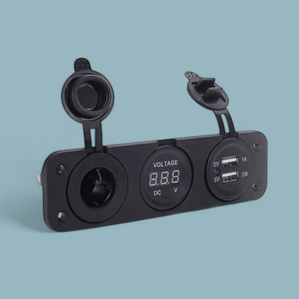 12 Volt Lader met USB en Voltmeter