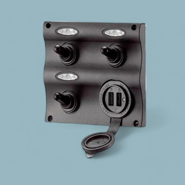 WAVE Schakelpaneel 3-polig met USB-aansluiting